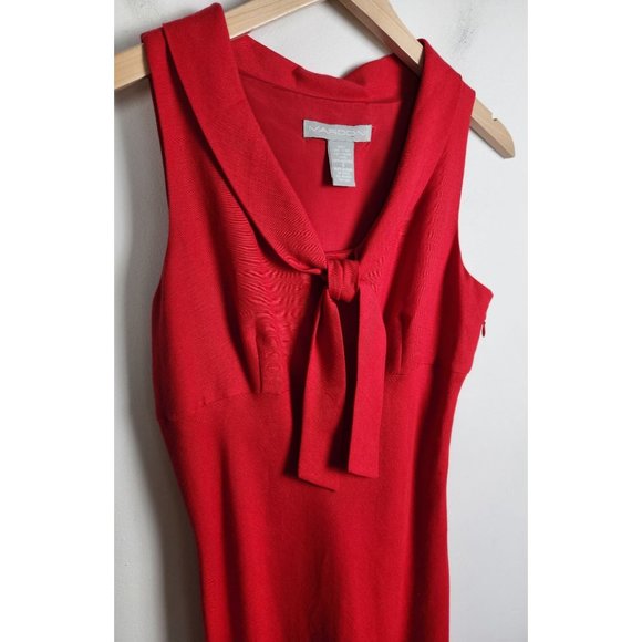 Marconi Women's Sz. 4 Red Linen Blend Sleeveless Sheath Midi Dress - Picture 3 of 8